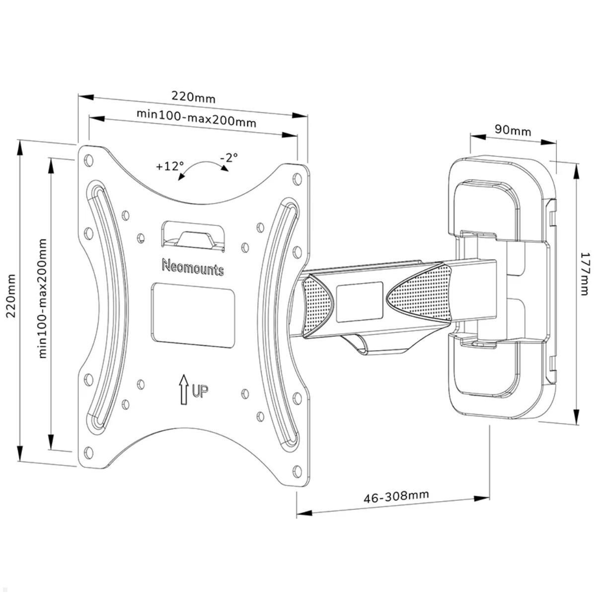 Schwenkbare TV Wandhalterung, Neomounts WL40-540BL12, VESA, Zeichnung