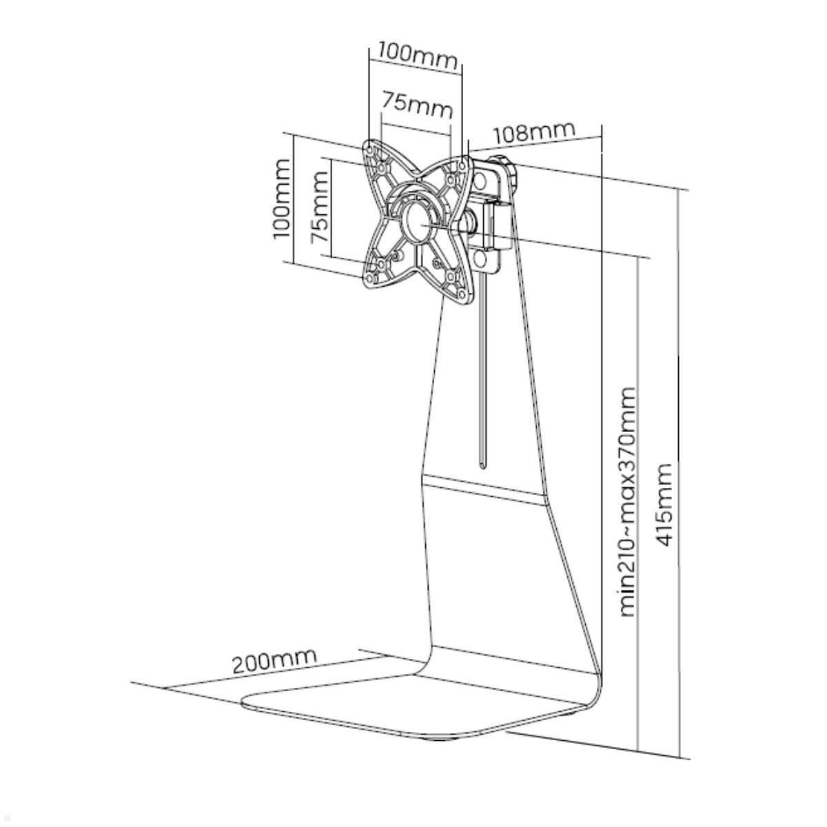 Neomounts FPMA-D800 schwenkbare Monitor Tischhalterung, Technische Zeichnung Neomounts FPMA-D800 schwenkbare Monitor Tischhalterung, Technische Zeichnung
