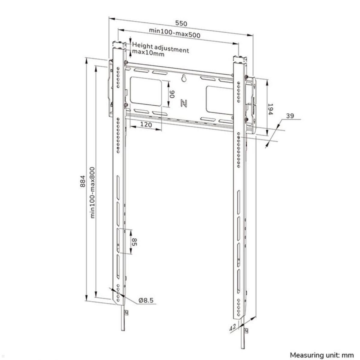 Neomounts Level WL30-750BL18P flacher Schwerlast TV Wandhalter 50 - 98 Zoll, Hochformat, 100 kg technische Zeichnung Neomounts Level WL30-750BL18P flacher Schwerlast TV Wandhalter 50 - 98 Zoll, Hochformat, 100 kg technische Zeichnung