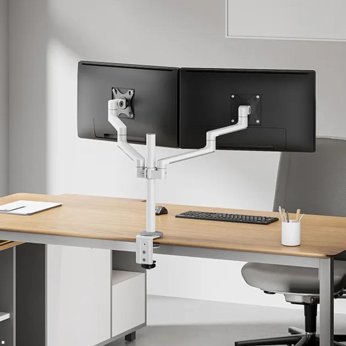 Neomounts DS60-425WH2 Monitorhalter für 2 Monitore nebeneinander bis 27 Zoll, Anwendungsbeispiel Neomounts DS60-425WH2 Monitorhalter für 2 Monitore nebeneinander bis 27 Zoll, Anwendungsbeispiel