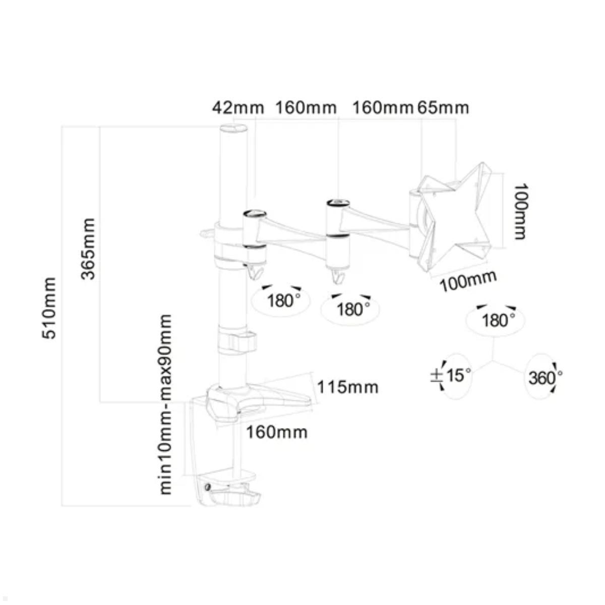 Neomounts FPMA-D1330SILVER Monitor Tischhalterung Klemme, Technische Zeichnung Neomounts FPMA-D1330SILVER Monitor Tischhalterung Klemme, Technische Zeichnung