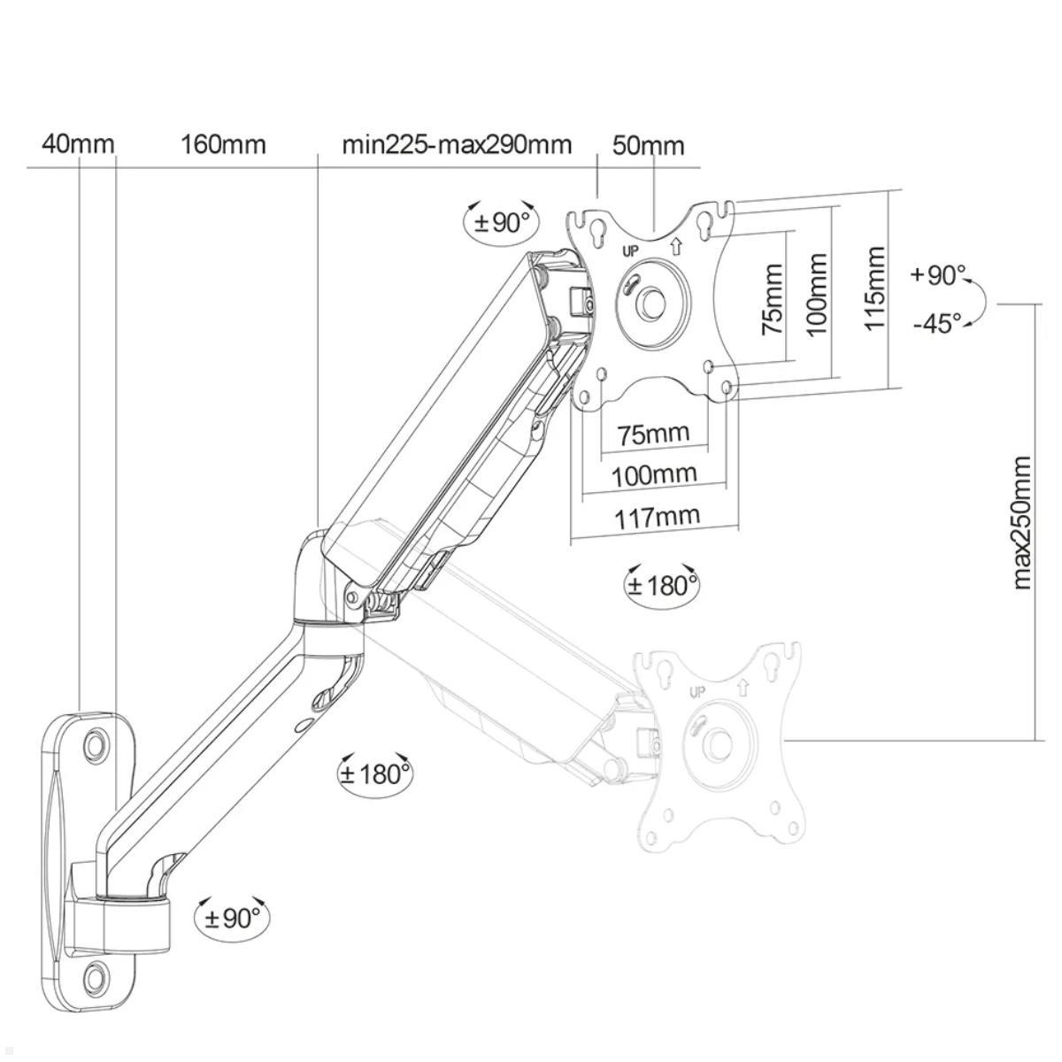 Neomounts WL70-450BL11 schwenkbare Monitor Wandhalterung 17-32 Zoll, technische Zeichnung Neomounts WL70-450BL11 schwenkbare Monitor Wandhalterung 17-32 Zoll, technische Zeichnung