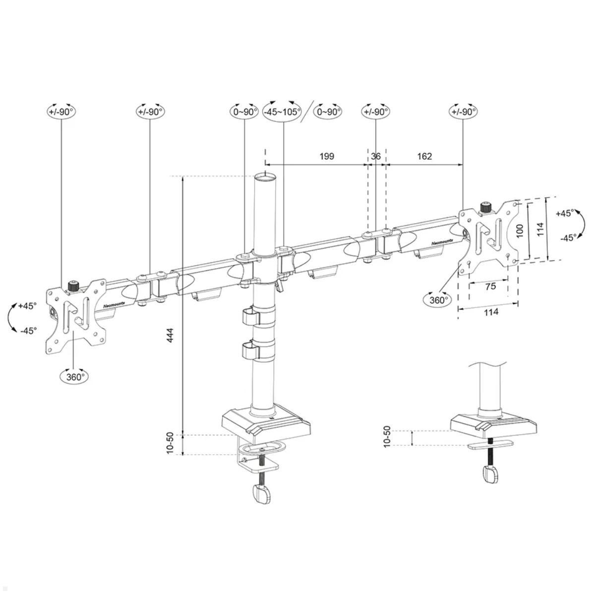 Neomounts NERO DS60-600BL2 Monitorhalter für 2 Monitore, Skizze Neomounts NERO DS60-600BL2 Monitorhalter für 2 Monitore, Skizze