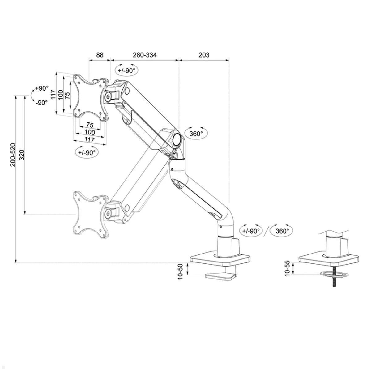 Neomounts DS70S-950BL1 Monitor Tischhalterung 17 - 49 Zoll, schwarz, technische Zeichnung Neomounts DS70S-950BL1 Monitor Tischhalterung 17 - 49 Zoll, schwarz, technische Zeichnung