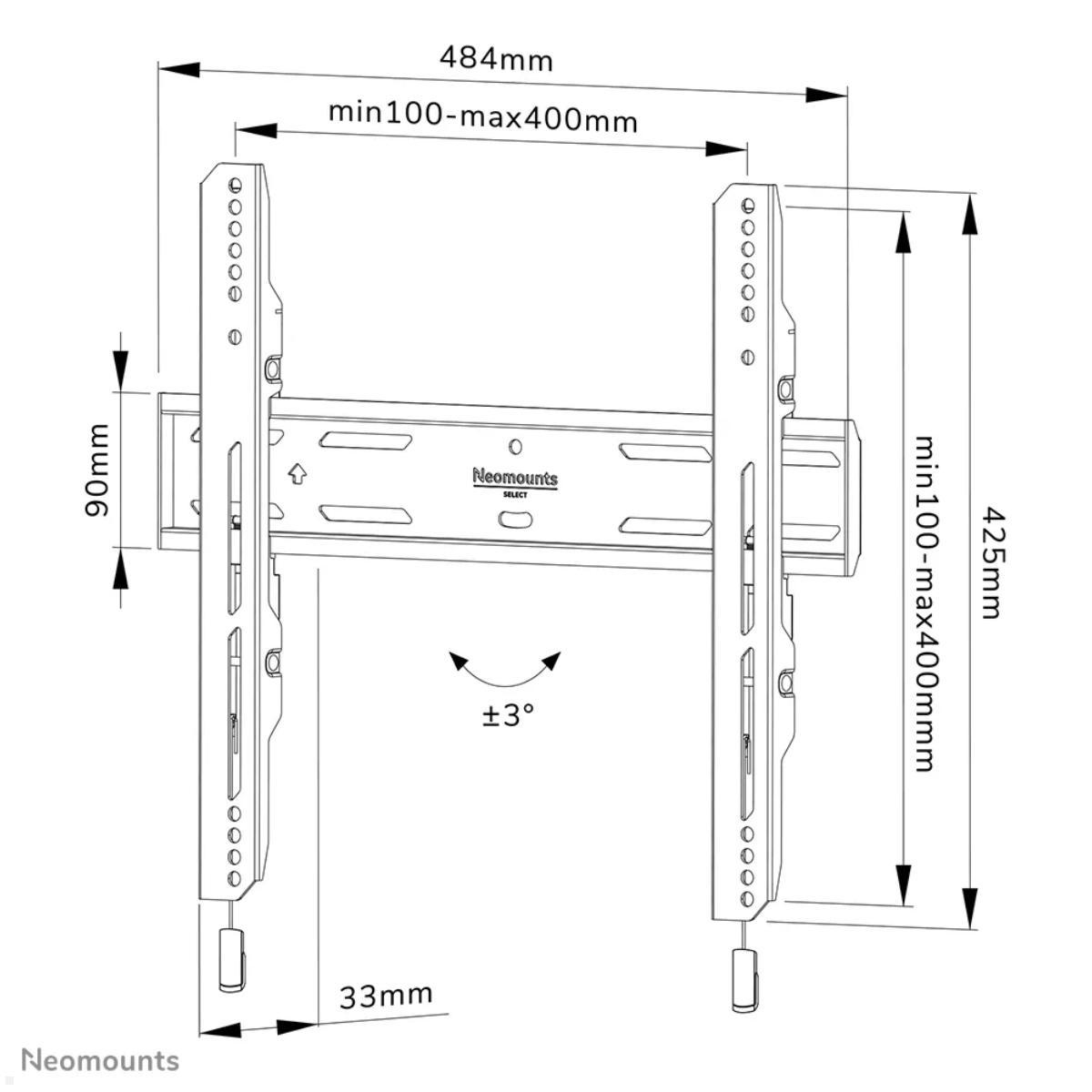 Neomounts WL30S-850BL14 flache TV Wandhalterung 32-75 Zoll, schwarz Maße Neomounts WL30S-850BL14 flache TV Wandhalterung 32-75 Zoll, schwarz Maße