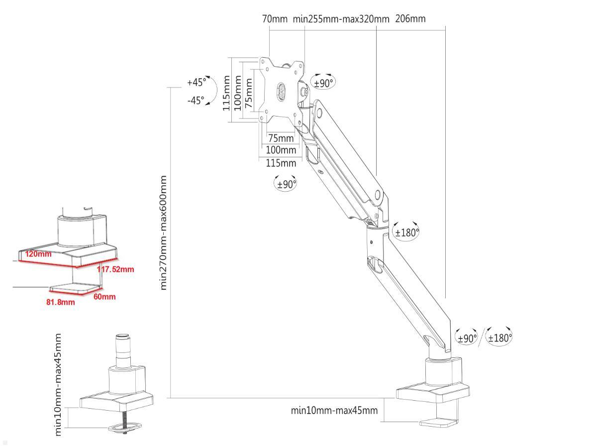 NewStar NM-D775BLACKPLUS Tischhalterung für Curved Monitore bis 49Zoll, schwarz technische Zeichnung NewStar NM-D775BLACKPLUS Tischhalterung für Curved Monitore bis 49Zoll, schwarz technische Zeichnung