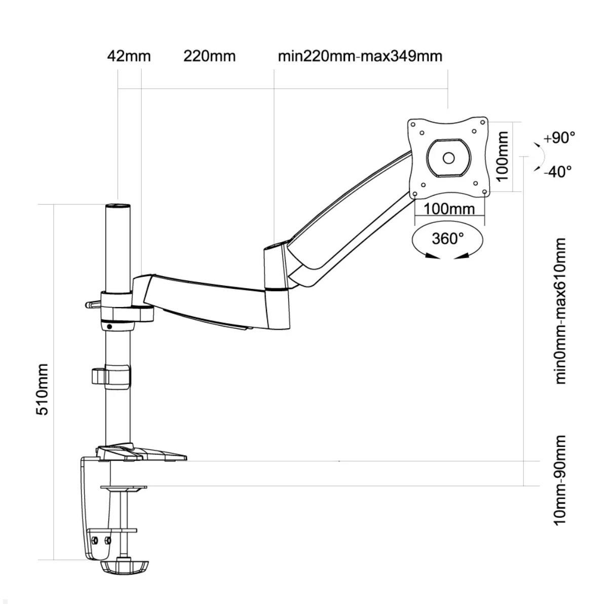 Monitor Tischhalterung Neomounts FPMA-D950 silber, Technische Zeichnung Monitor Tischhalterung Neomounts FPMA-D950 silber, Technische Zeichnung