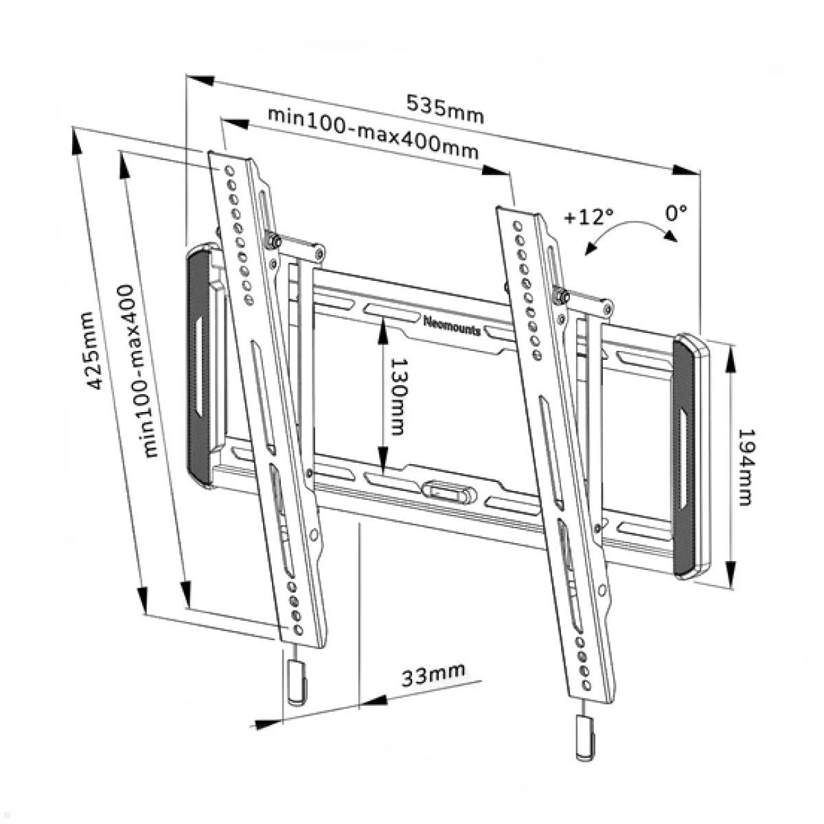 Neigbare TV Wandhalterung, Neomounts WL35-550BL14, VESA, Technische Zeichnung Neigbare TV Wandhalterung, Neomounts WL35-550BL14, VESA, Technische Zeichnung