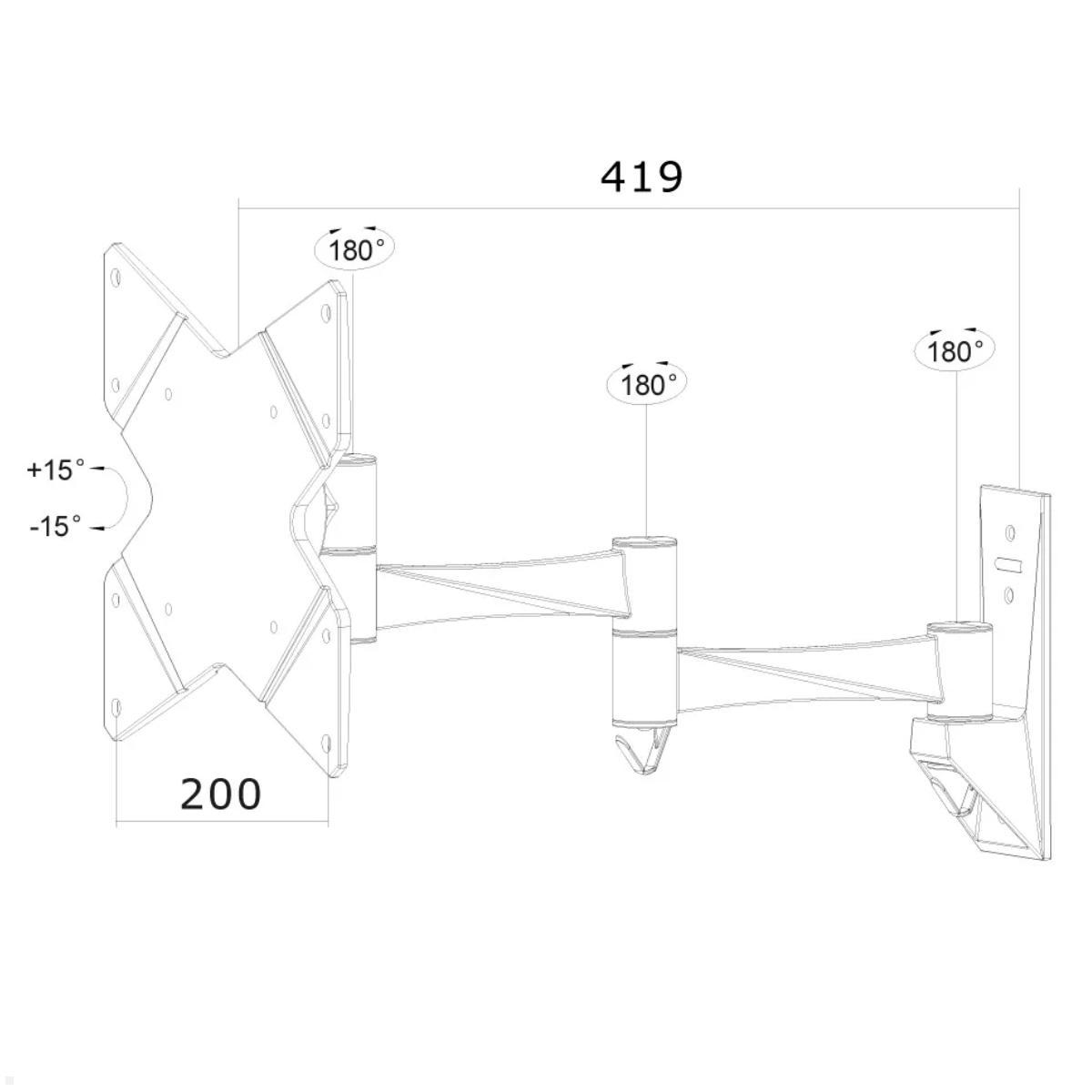 Neomounts FPMA-W835 schwenkbare TV Wandhalterung 10-40 Zoll, technische Zeichnung Neomounts FPMA-W835 schwenkbare TV Wandhalterung 10-40 Zoll, technische Zeichnung
