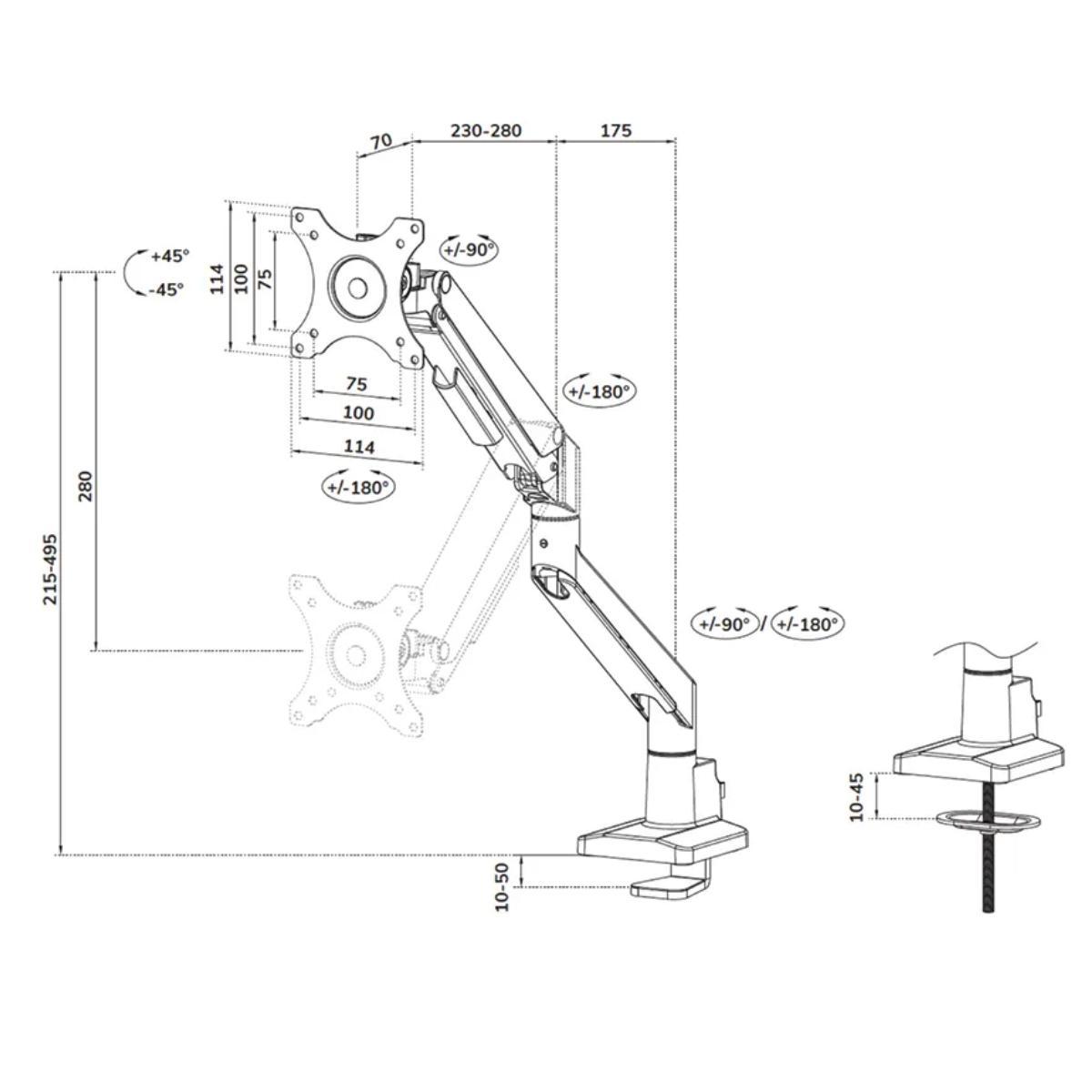 Neomounts DS70-250SL1 Monitor Tischhalterung 17-35 Zoll, silber Maße Neomounts DS70-250SL1 Monitor Tischhalterung 17-35 Zoll, silber Maße
