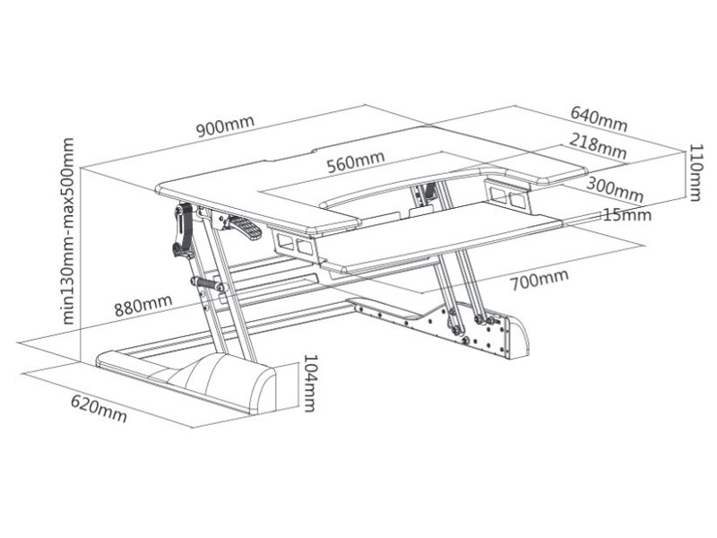 NewStar NS-WS100 Steh-Sitz Arbeitsplatz, schwarz Maße