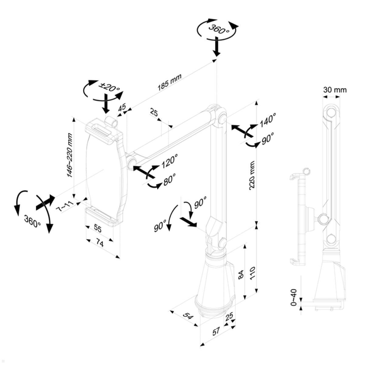 Neomounts TABLET-D100 Tablet Tischhalterung mit Tischklemme, silber Neomounts TABLET-D100 Tablet Tischhalterung mit Tischklemme, silber