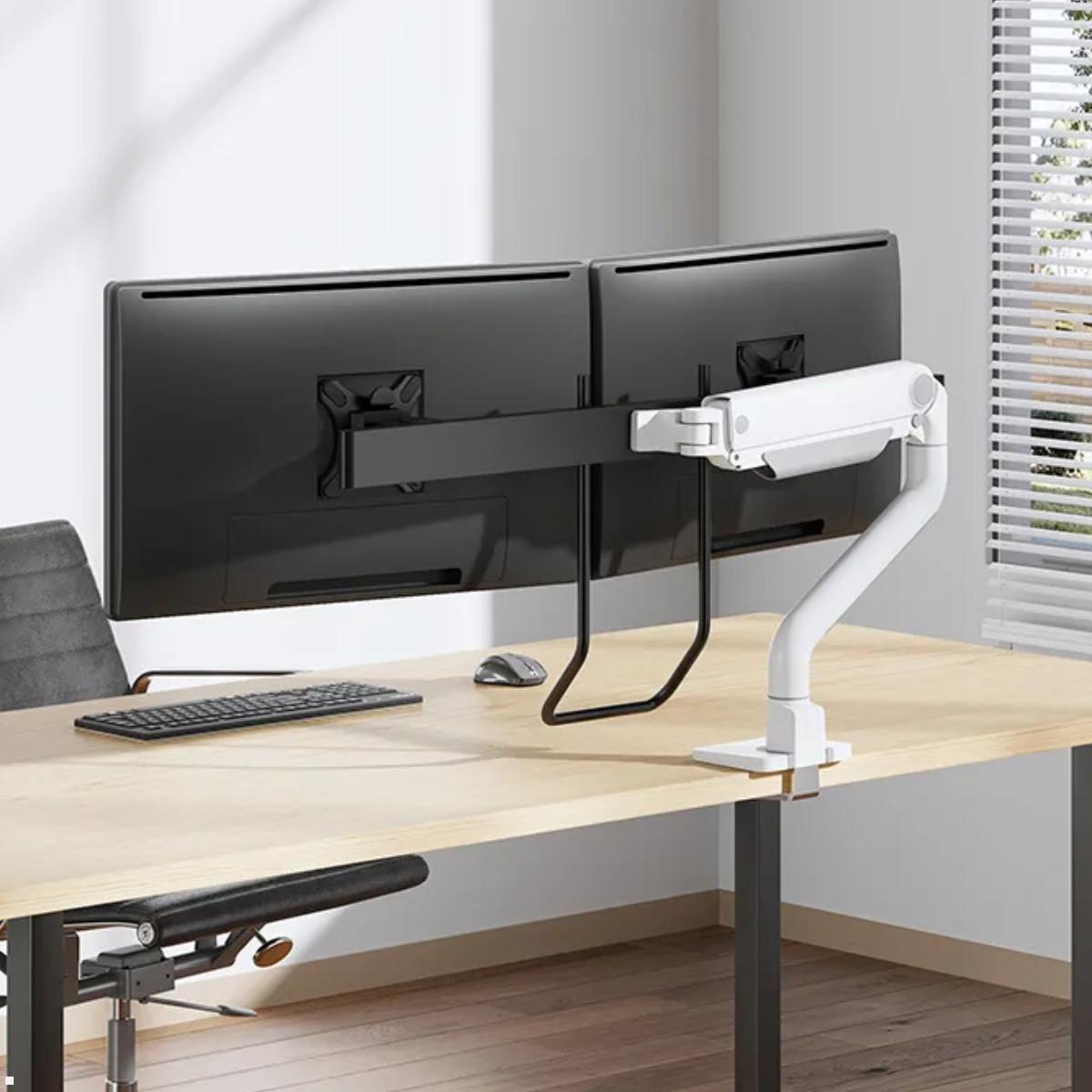 Neomounts DS75S-950WH2 Monitorhalterung für 2 Monitore bis 27 Zoll, weiß, Anwendungsbeispiel Neomounts DS75S-950WH2 Monitorhalterung für 2 Monitore bis 27 Zoll, weiß, Anwendungsbeispiel