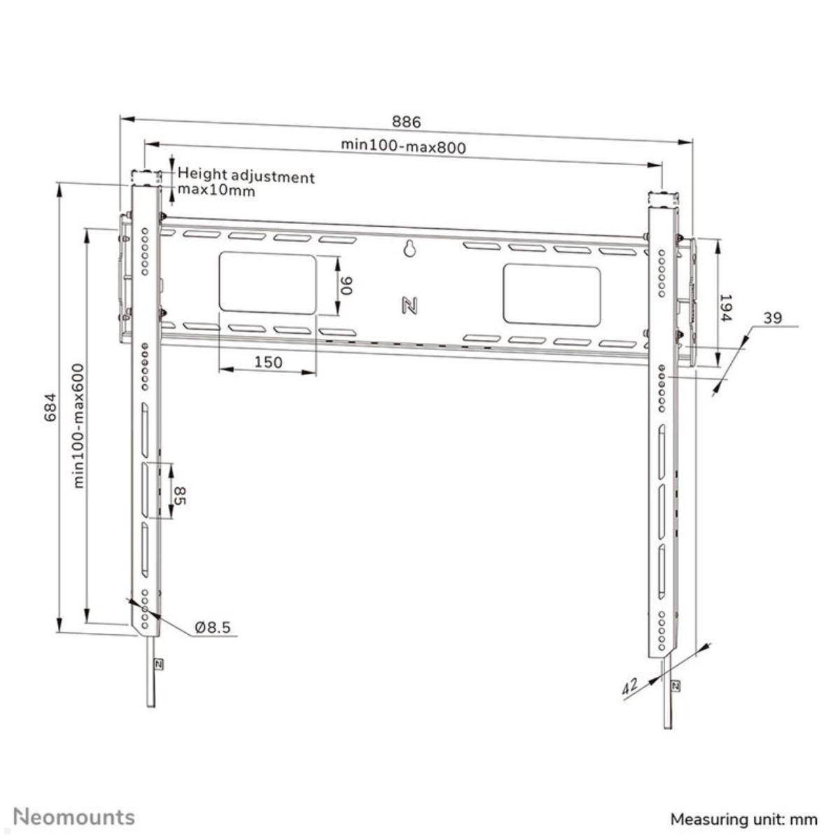 Neomounts Level WL30-750BL18 flacher Schwerlast TV Wandhalter 43 - 98 Zoll, 125 kg, schwarz technische Zeichnung Neomounts Level WL30-750BL18 flacher Schwerlast TV Wandhalter 43 - 98 Zoll, 125 kg, schwarz technische Zeichnung