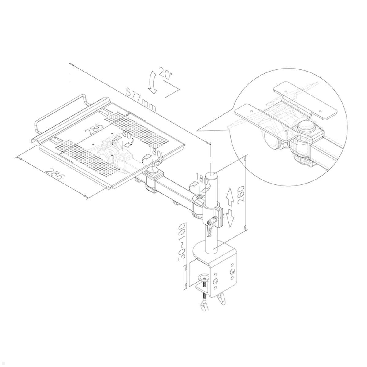 Neomounts NOTEBOOK-D100 Laptop Tischhalterung bis 22 Zoll, technische Zeichnung Neomounts NOTEBOOK-D100 Laptop Tischhalterung bis 22 Zoll, technische Zeichnung
