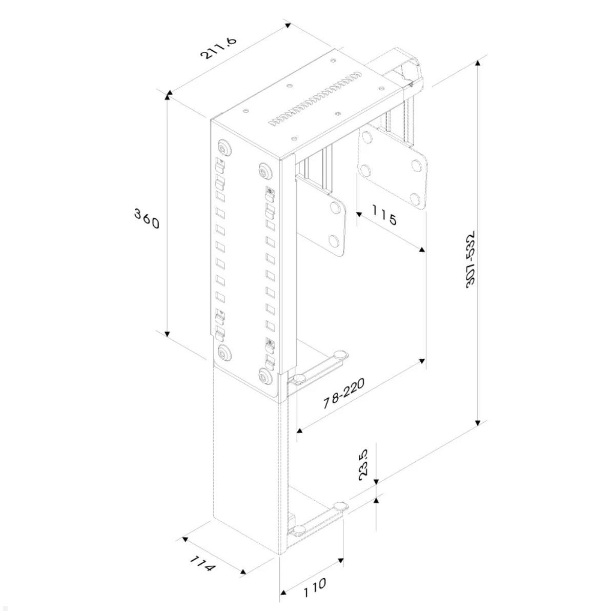 Neomounts CPU-D100BLACK PC Halterung Tisch, schwarz, technische Zeichnung Neomounts CPU-D100BLACK PC Halterung Tisch, schwarz, technische Zeichnung