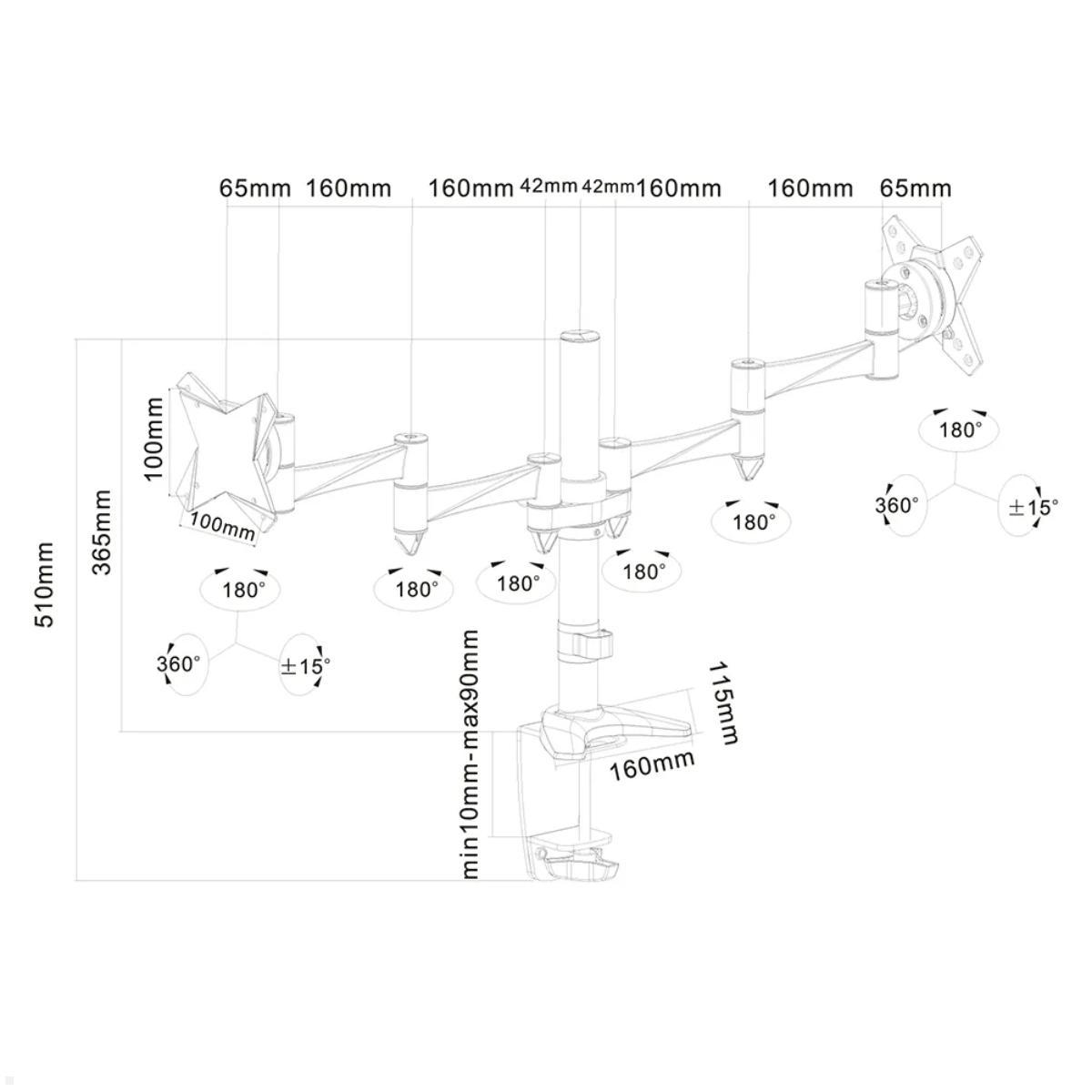 Neomounts FPMA-D1330DSILVER duale Monitorhalterung, Technische Zeichnung Neomounts FPMA-D1330DSILVER duale Monitorhalterung, Technische Zeichnung