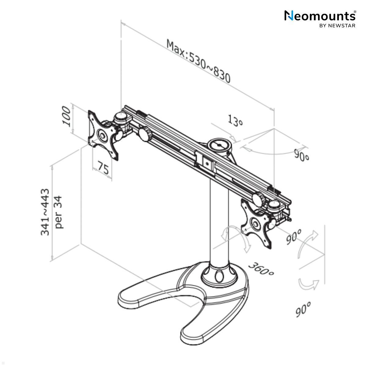 Neomounts FPMA-D700DD Tisch Standfuß für 2 Monitore bis 30Zoll technische Zeichnung Neomounts FPMA-D700DD Tisch Standfuß für 2 Monitore bis 30Zoll technische Zeichnung