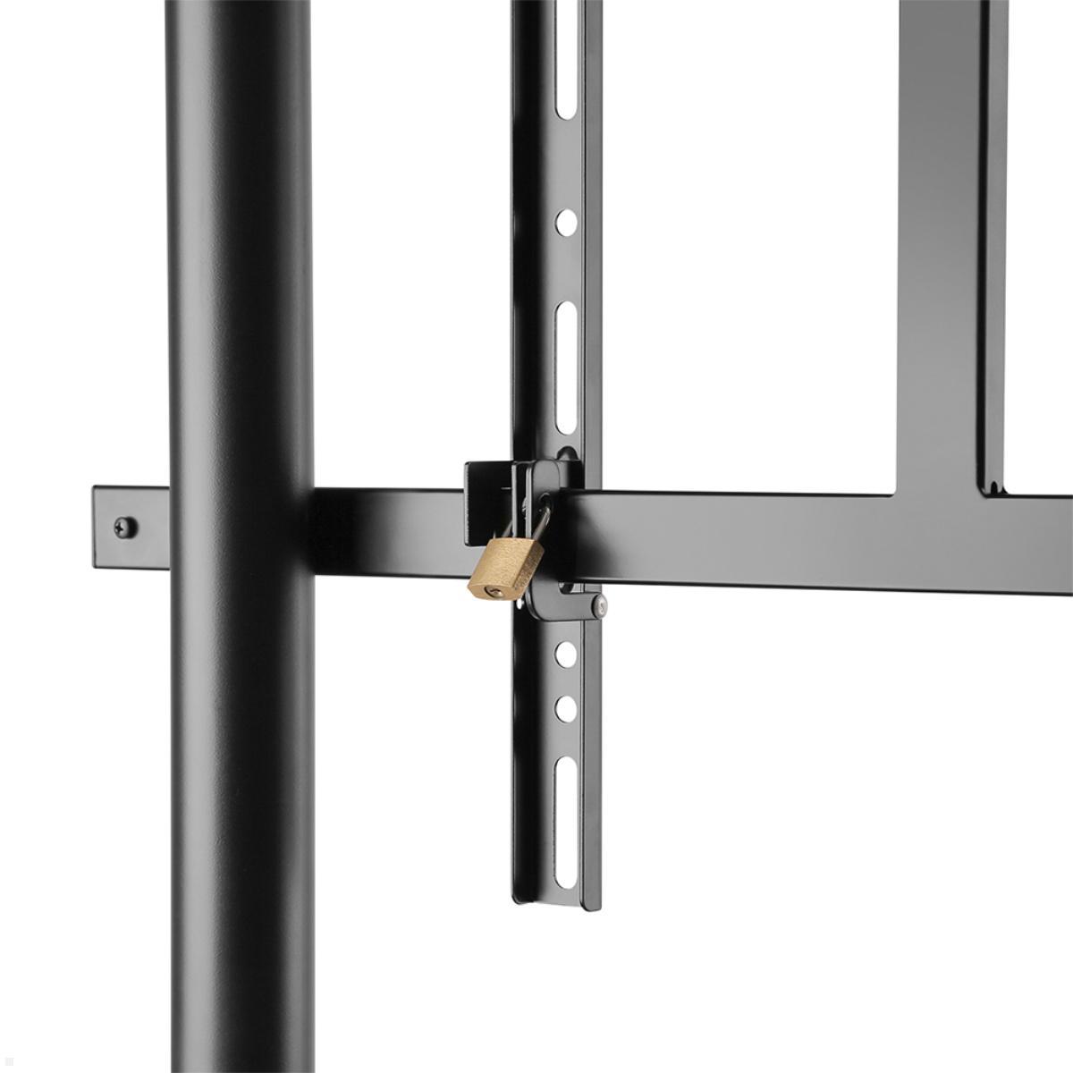 Neomounts NS-M3600BLACK Monitorständer mit Rollen & Ablage bis 80 Zoll, Detail Sicherung Neomounts NS-M3600BLACK Monitorständer mit Rollen & Ablage bis 80 Zoll, Detail Sicherung