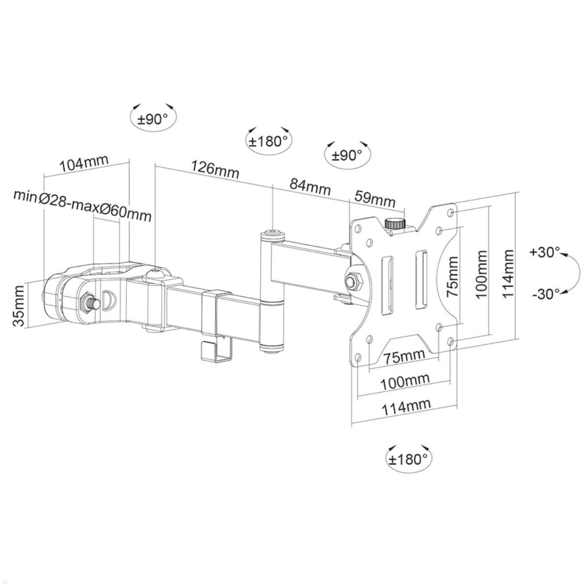Neomounts FL40-450BL11 Monitor Rohrhalterung 3 Drehpunkte 17-32 Zoll, technische Zeichnung Neomounts FL40-450BL11 Monitor Rohrhalterung 3 Drehpunkte 17-32 Zoll, technische Zeichnung