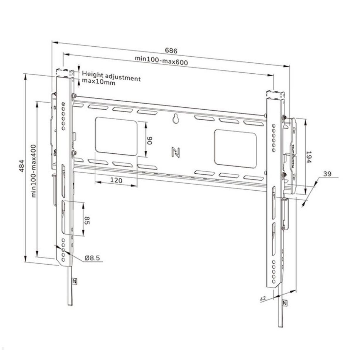 Neomounts Level WL30-750BL16 flacher Schwerlast TV Wandhalter 42 - 86 Zoll, 125 kg, schwarz technische Zeichnung Neomounts Level WL30-750BL16 flacher Schwerlast TV Wandhalter 42 - 86 Zoll, 125 kg, schwarz technische Zeichnung