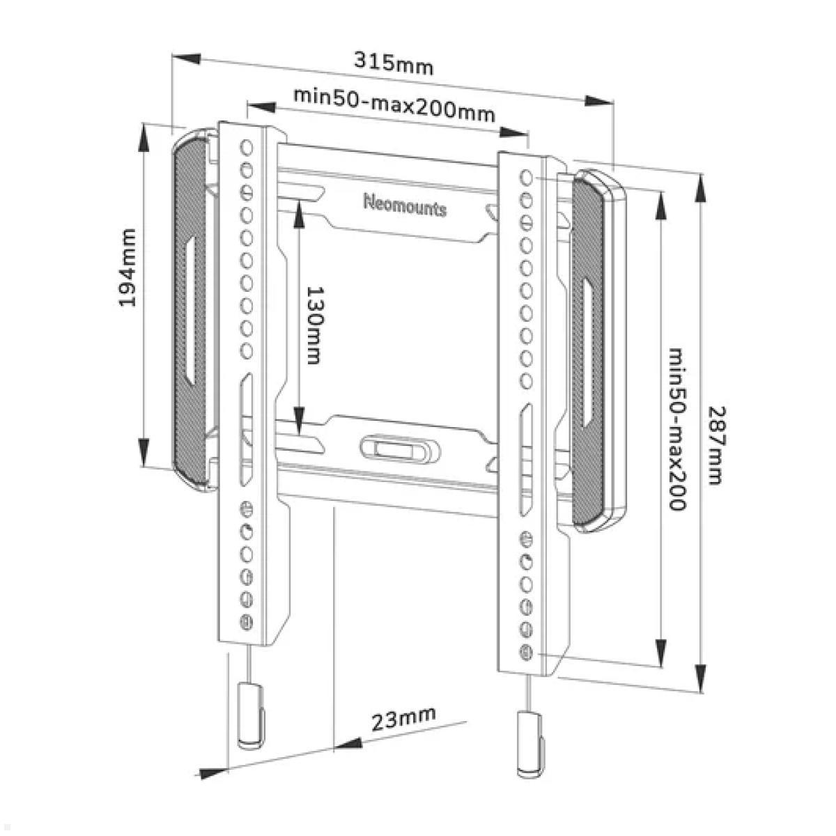 Flache TV Wandhalterung, Neomounts WL30-550BL12, schwarz, Technische Zeichnung Flache TV Wandhalterung, Neomounts WL30-550BL12, schwarz, Technische Zeichnung