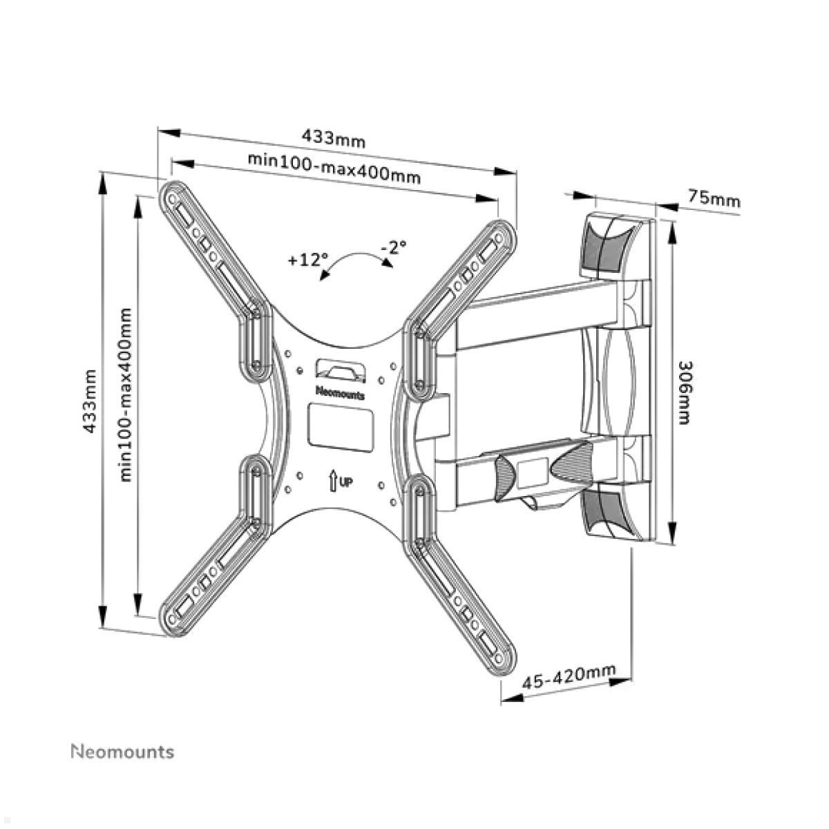 Schwenkbare TV Wandhalterung, Neomounts WL40-550BL14, technische Zeichnung Schwenkbare TV Wandhalterung, Neomounts WL40-550BL14, technische Zeichnung