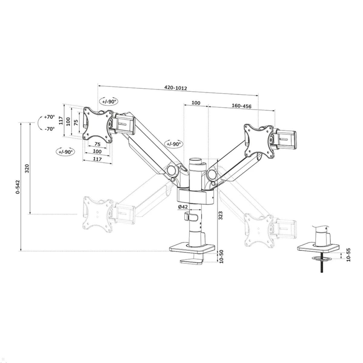 Neomounts NEXT One SL DS65S-950WH2 Tischhalterung 2 Monitore 24-34 Zoll, weiß Maße Neomounts NEXT One SL DS65S-950WH2 Tischhalterung 2 Monitore 24-34 Zoll, weiß Maße