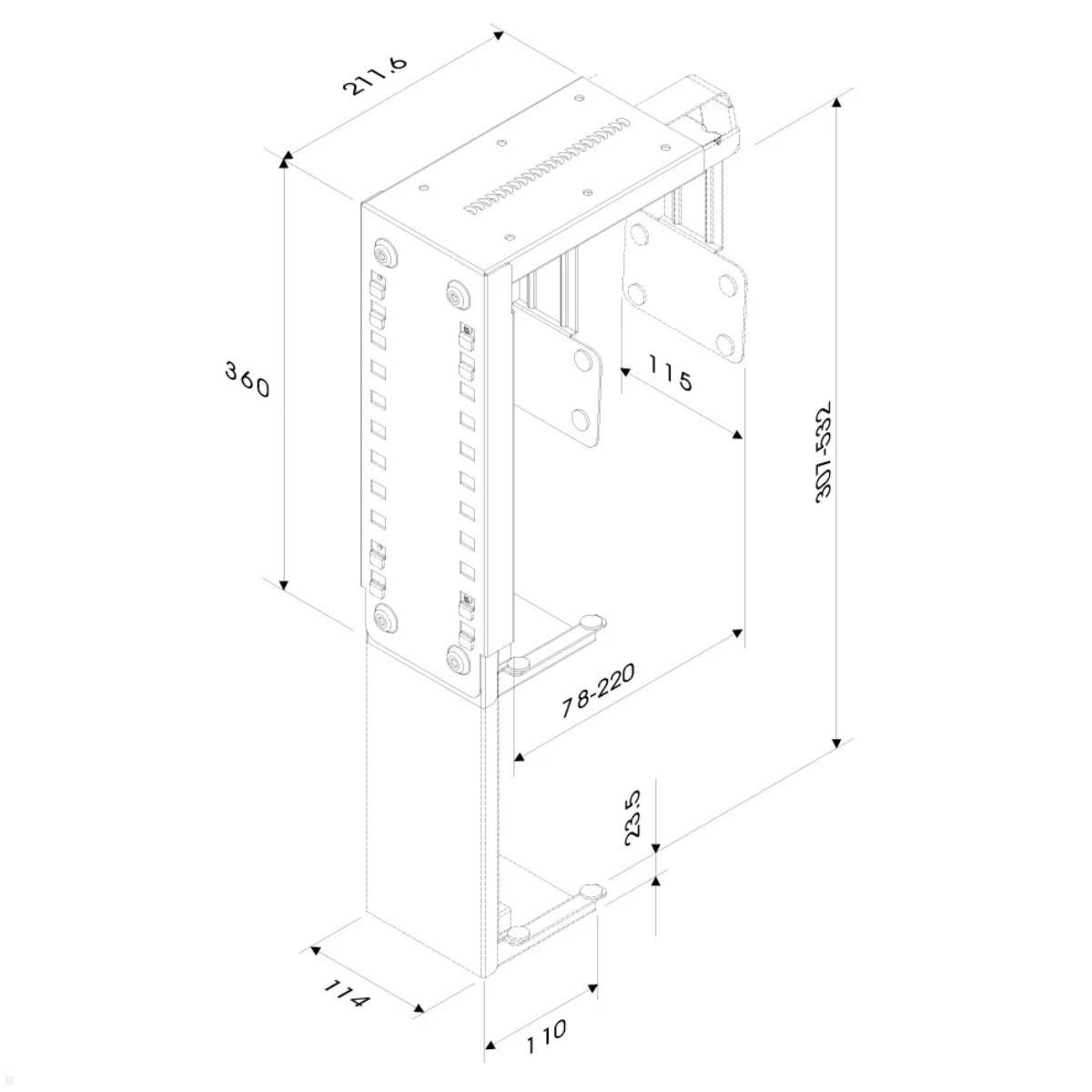 Neomounts CPU-D100SILVER PC Halterung Tisch, silber, technische Zeichnung Neomounts CPU-D100SILVER PC Halterung Tisch, silber, technische Zeichnung