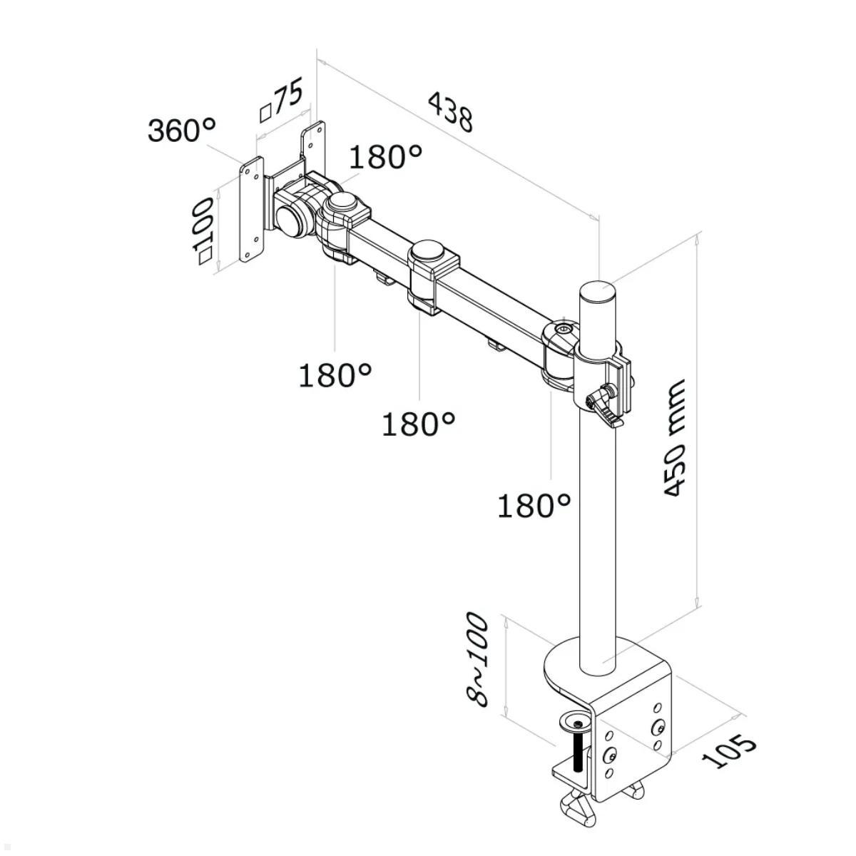 Neomounts Monitor Tischhalterung FPMA-D960, schwarz, Technische Zeichnung Neomounts Monitor Tischhalterung FPMA-D960, schwarz, Technische Zeichnung