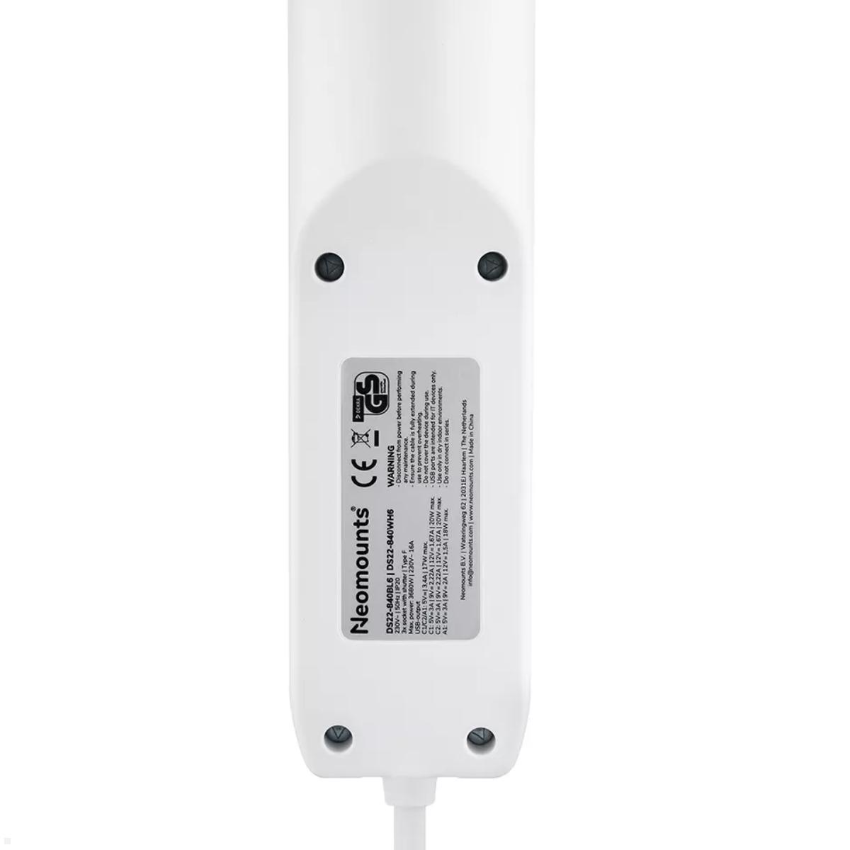 Neomounts DS22-840WH6 Tischsteckdose mit Klemme und USB A/ C, Kennzeichnung Neomounts DS22-840WH6 Tischsteckdose mit Klemme und USB A/ C, Kennzeichnung