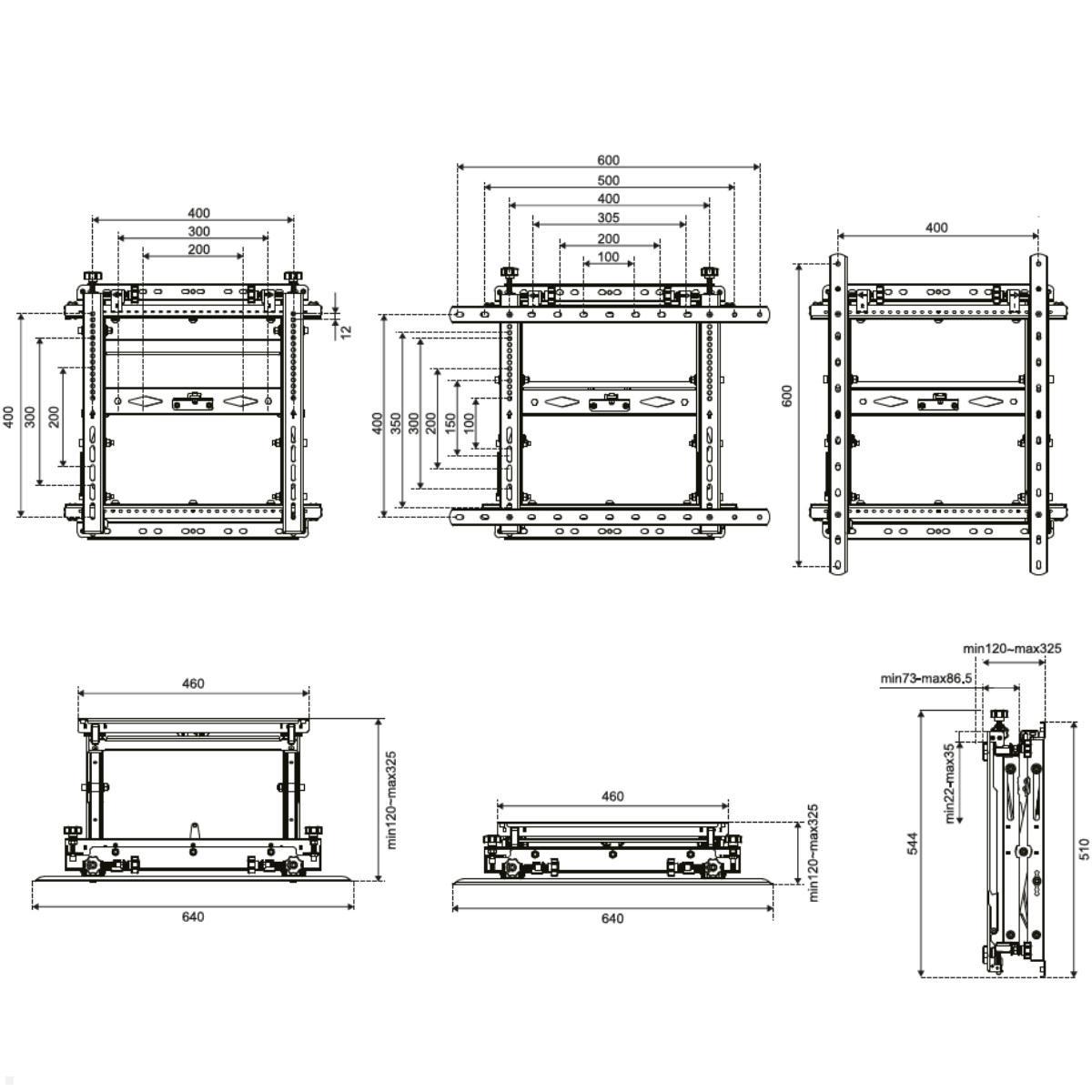 Videowall TV Wandhalterung, Neomounts WL95-900BL16, Zeichnung