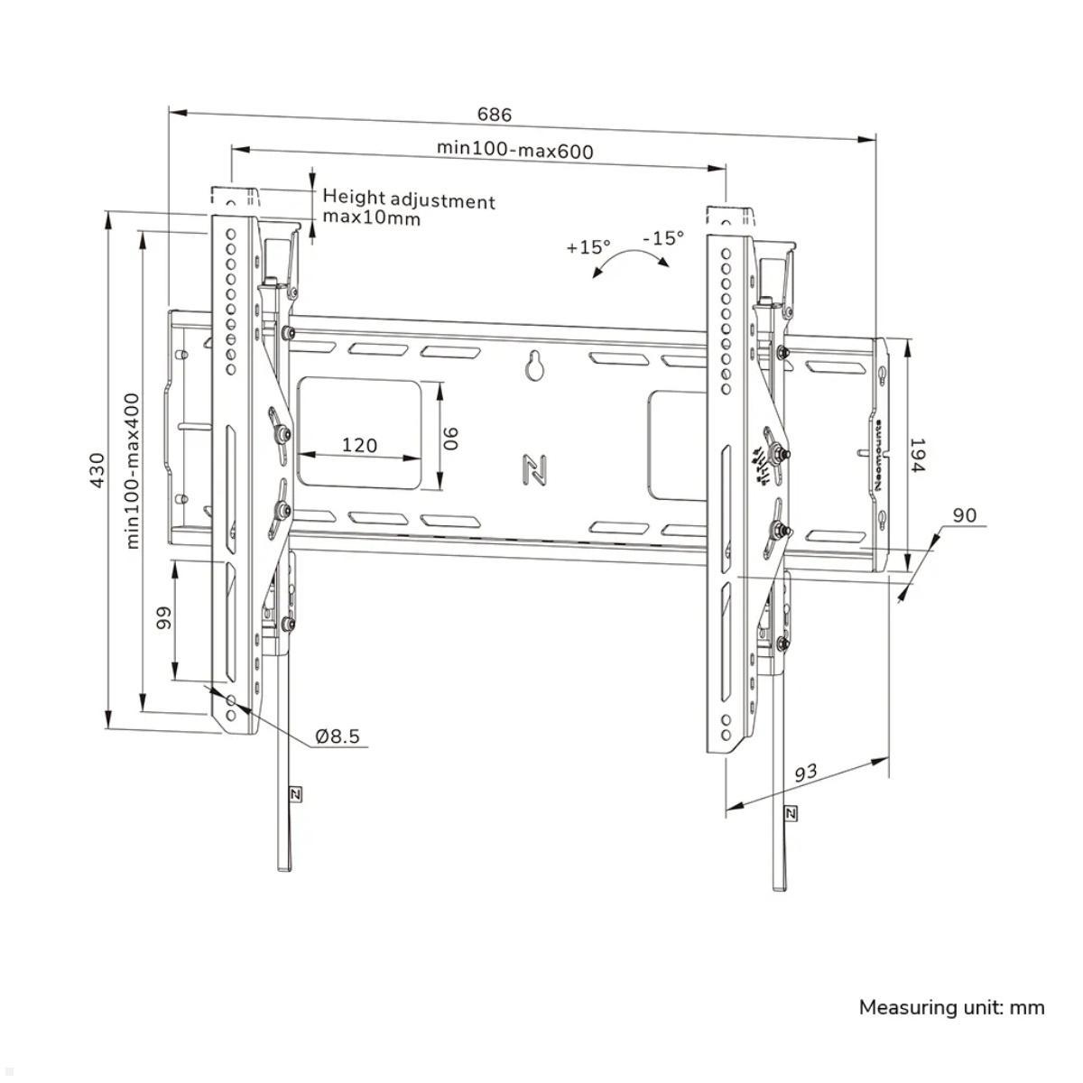 Neomounts Level WL35-750BL16 neigbarer Schwerlast TV Wandhalter 42 - 86 Zoll, 125 kg, Skizze Neomounts Level WL35-750BL16 neigbarer Schwerlast TV Wandhalter 42 - 86 Zoll, 125 kg, Skizze