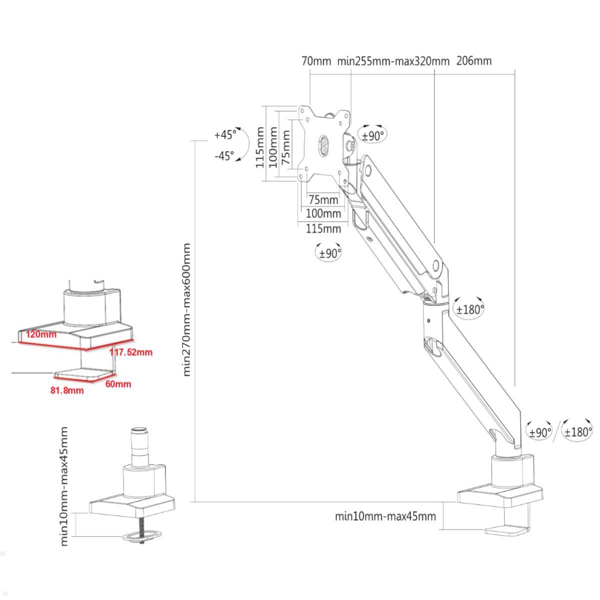 Neomounts NM-D775WHITEPLUS Tischhalterung für Curved Monitore bis 49Zoll, weiß, Skizze Neomounts NM-D775WHITEPLUS Tischhalterung für Curved Monitore bis 49Zoll, weiß, Skizze