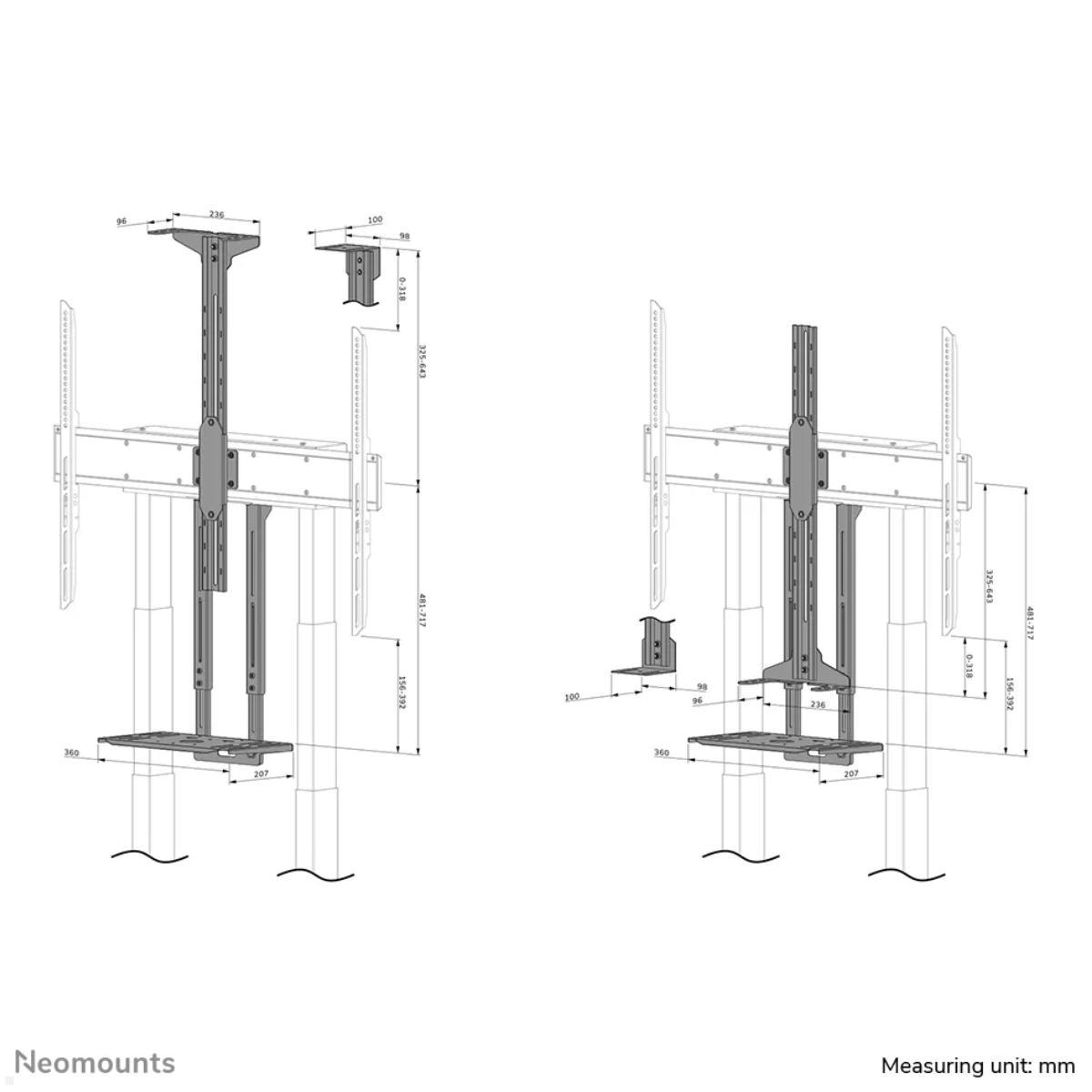 Neomounts AV1-875BL Videobar / Multimedia Halterung, schwarz technische Zeichnung Neomounts AV1-875BL Videobar / Multimedia Halterung, schwarz technische Zeichnung