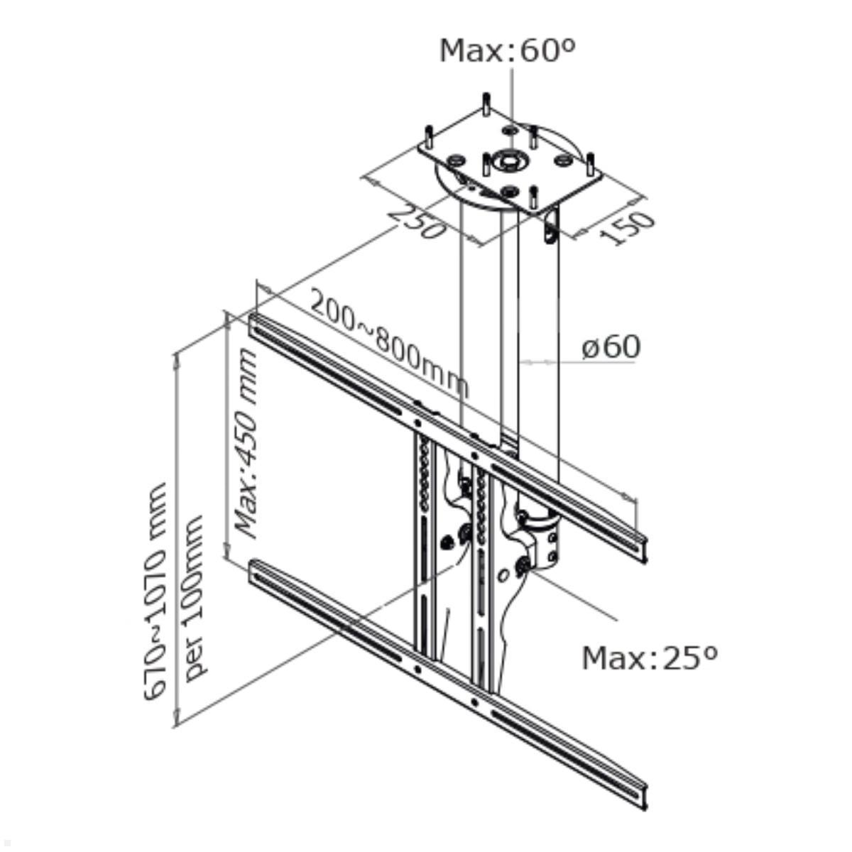 Neomounts PLASMA-C100 schwenkbare TV Deckenhalterung, schwarz, Zeichnung Maße Neomounts PLASMA-C100 schwenkbare TV Deckenhalterung, schwarz, Zeichnung Maße