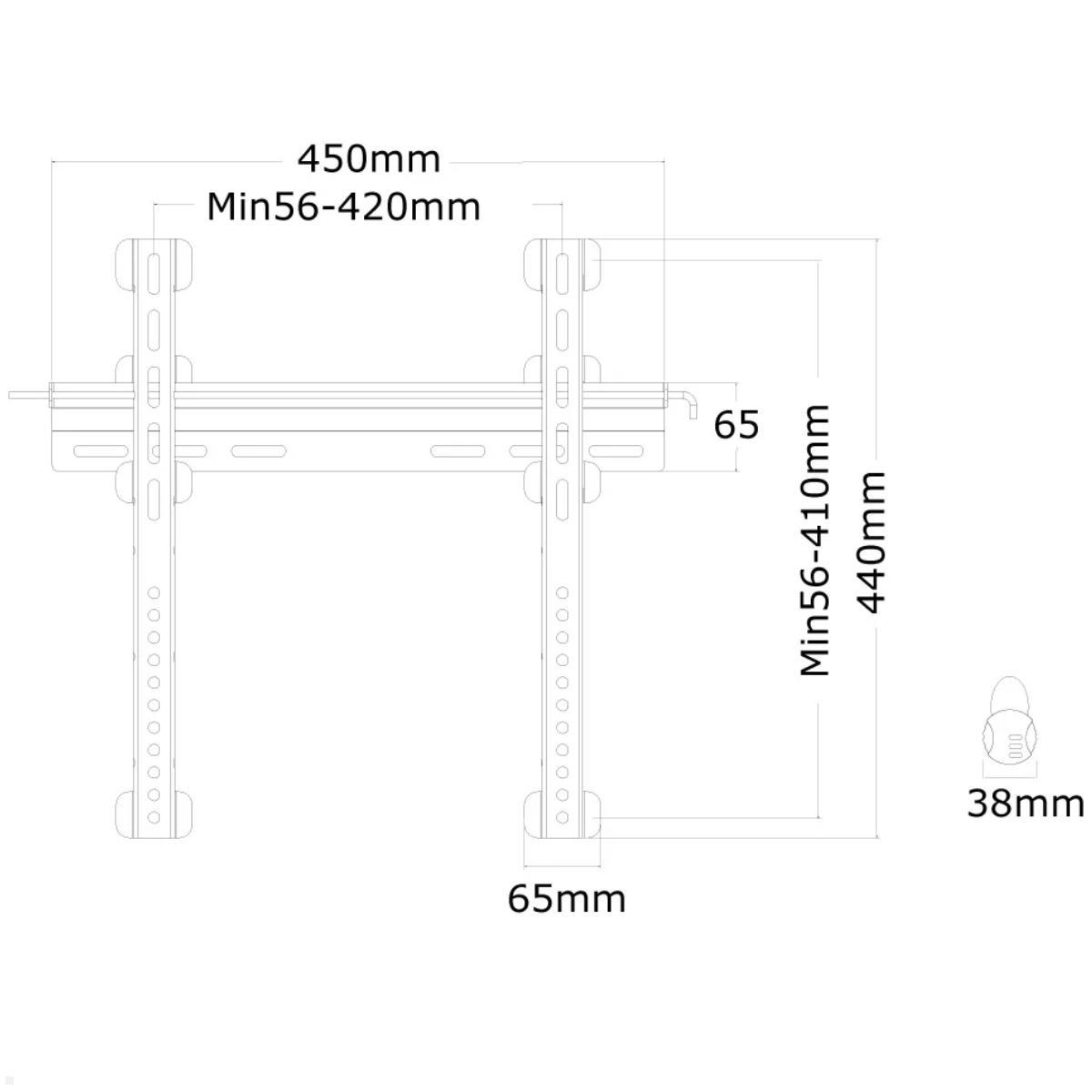Neomounts PLASMA-W040BLACK flache TV Wandhalterung 23-52 Zoll, schwarz, technische Zeichnung Neomounts PLASMA-W040BLACK flache TV Wandhalterung 23-52 Zoll, schwarz, technische Zeichnung