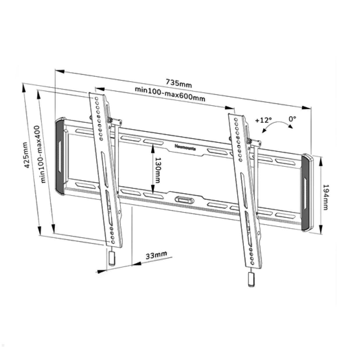 Neigbare TV Wandhalterung, Neomounts WL35-550BL16, VESA, technische Zeichnung Neigbare TV Wandhalterung, Neomounts WL35-550BL16, VESA, technische Zeichnung