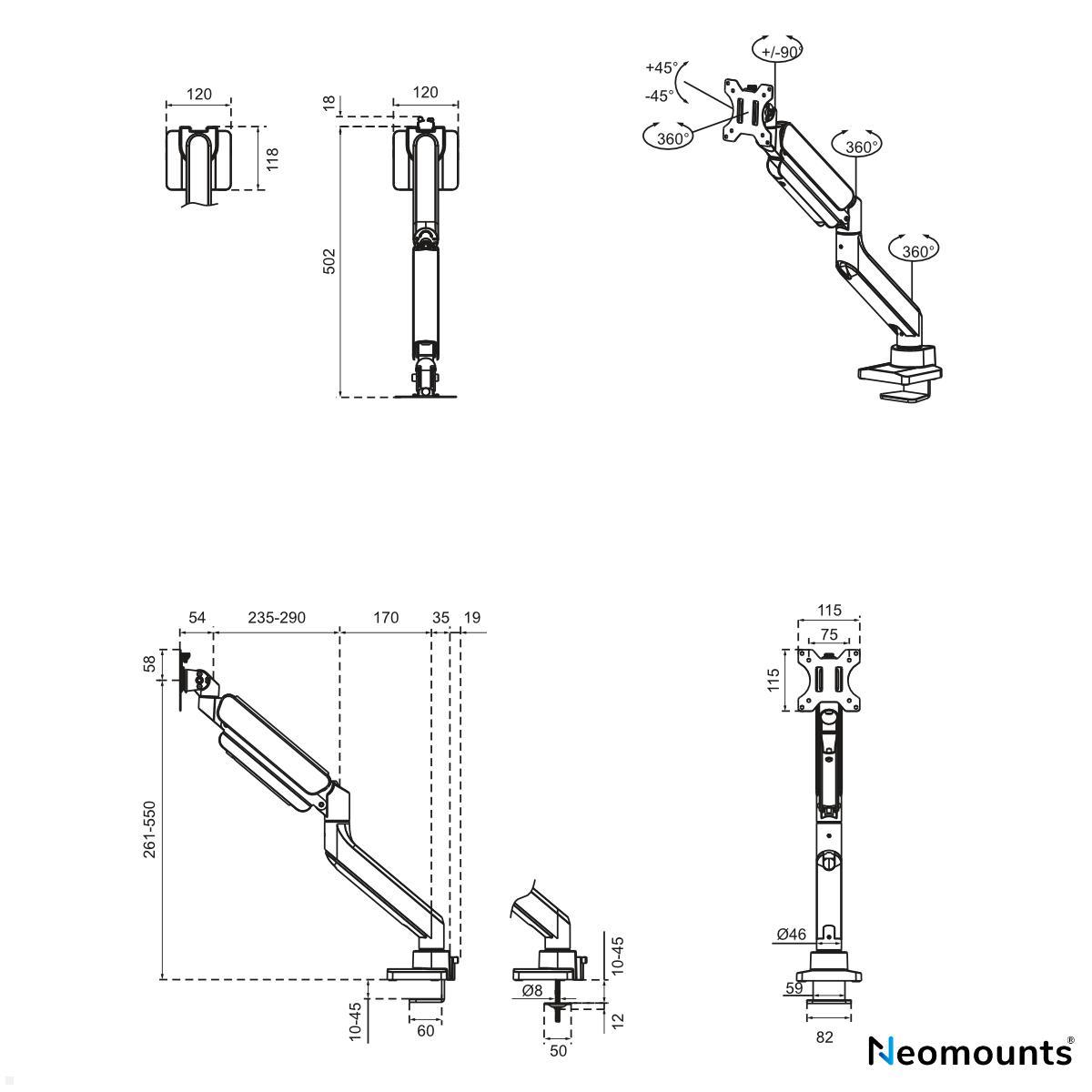 Neomounts DS70PLUS-450WH1 Curved Ultra-Wide Monitor Tischhalter bis 49 Zoll, weiß technische Zeichnung Neomounts DS70PLUS-450WH1 Curved Ultra-Wide Monitor Tischhalter bis 49 Zoll, weiß technische Zeichnung
