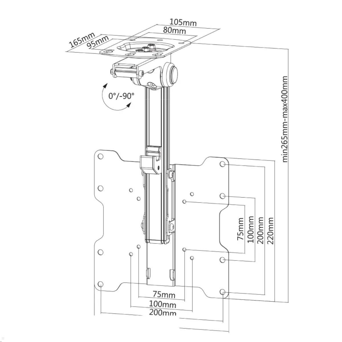 Neomounts FPMA-C020BLACK TV Dachschrägen Halterung, schwarz, Zeichnung mit Maßen Neomounts FPMA-C020BLACK TV Dachschrägen Halterung, schwarz, Zeichnung mit Maßen