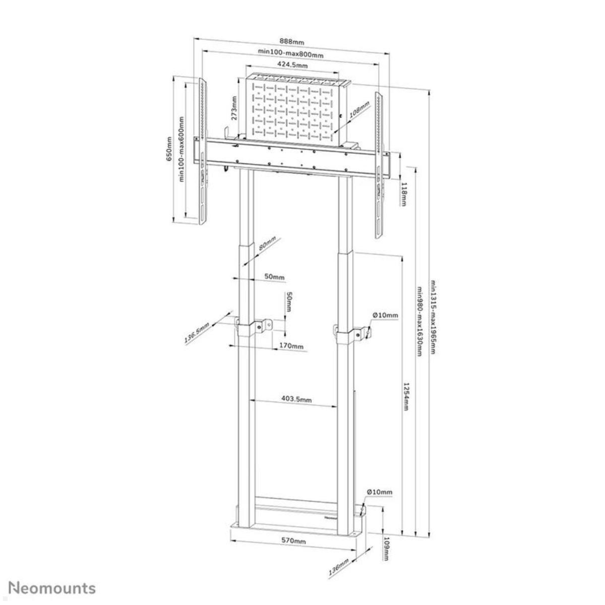 Neomounts WL55-875WH1 elektrischer TV Boden Wandhalter bis 100 Zoll, weiß technische Zeichnung Neomounts WL55-875WH1 elektrischer TV Boden Wandhalter bis 100 Zoll, weiß technische Zeichnung