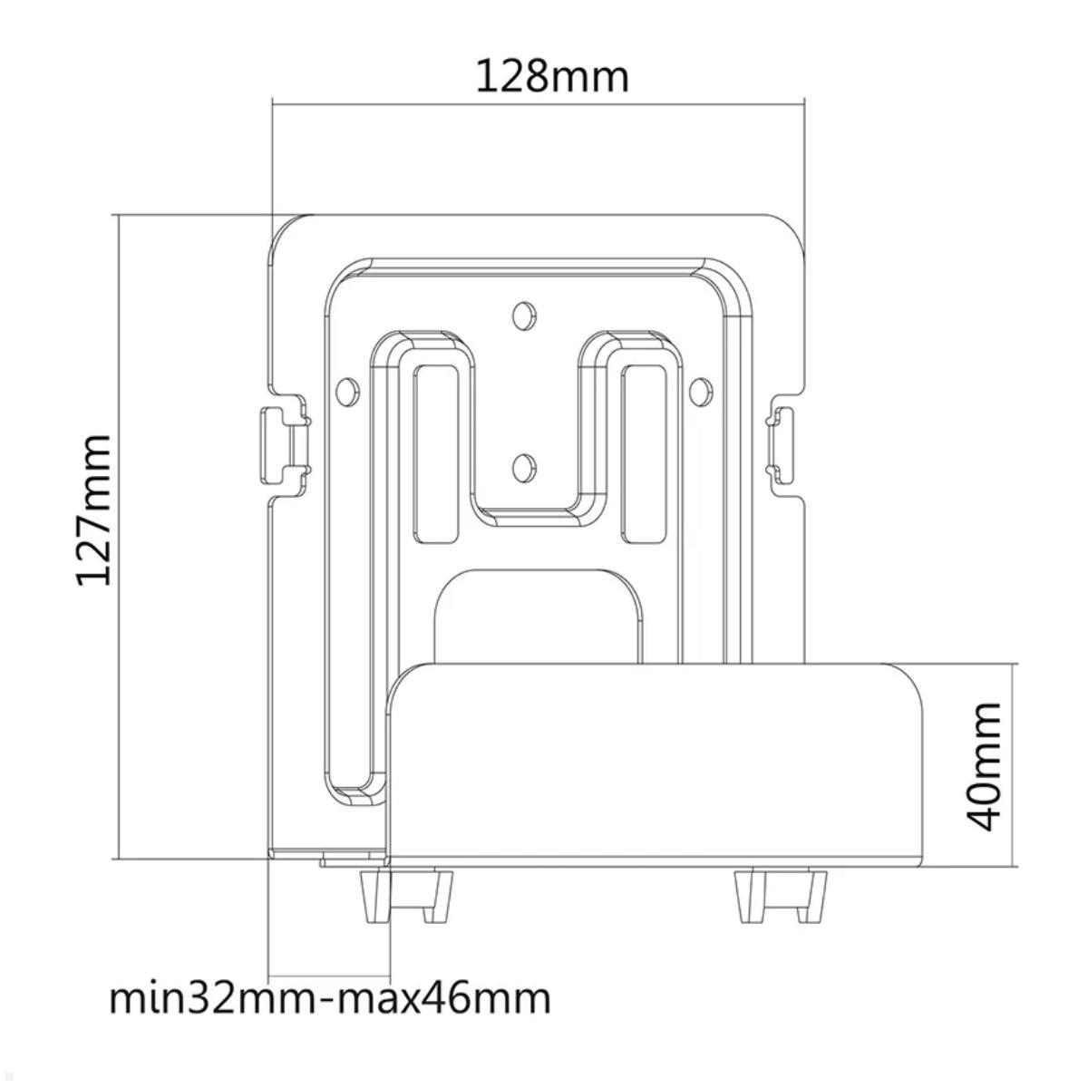 Neomounts AWL-440BL universale Mediaplayer Halterung 32-46 mm, schwarz, technische Zeichnung Neomounts AWL-440BL universale Mediaplayer Halterung 32-46 mm, schwarz, technische Zeichnung